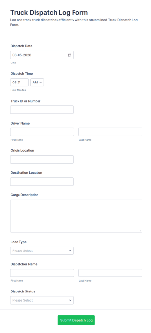 Truck Dispatch Log Form Template