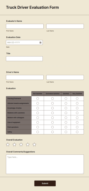 Truck Driver Evaluation Form Template