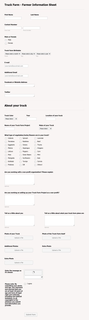 Truck Farmer Application Form Template