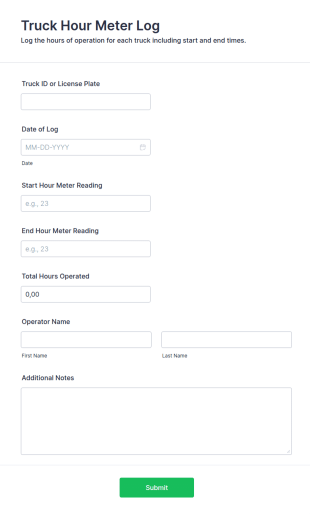 Truck Hour Meter Log Form Template