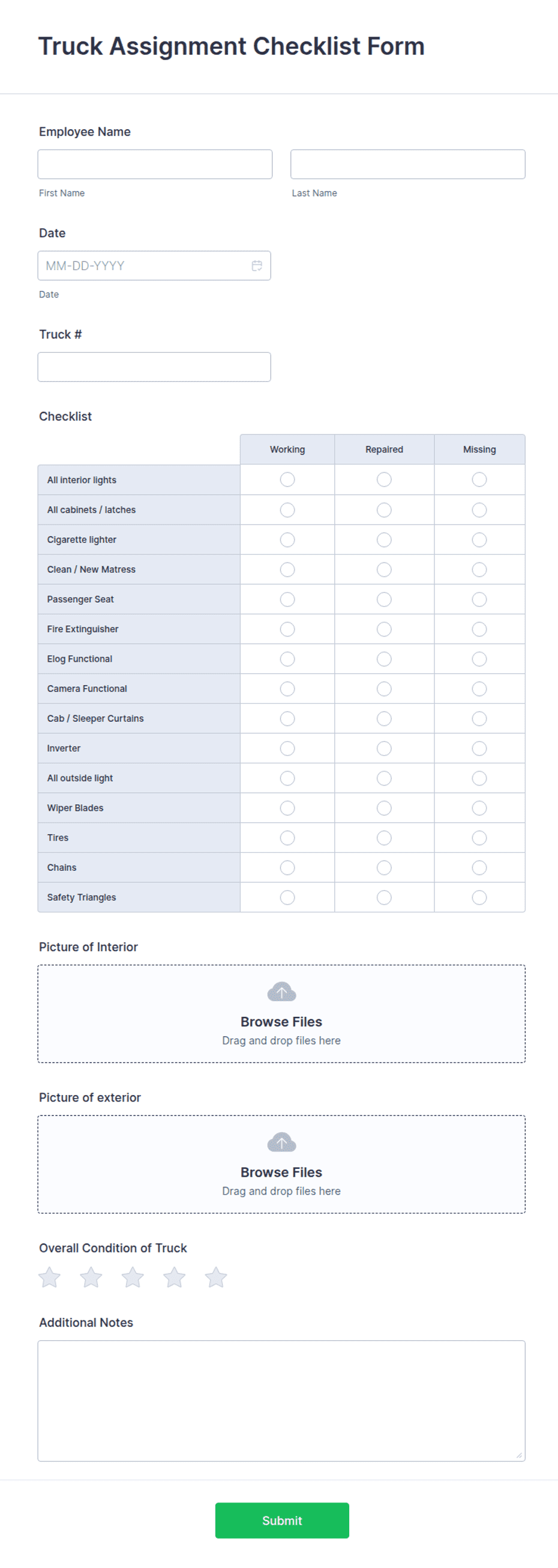 Truck Inspection Checklist Form Template | Jotform