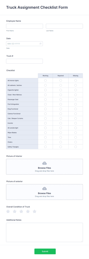 Truck Inspection Checklist Form Template