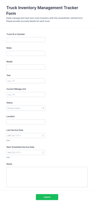 Truck Inventory Management Tracker Form Template