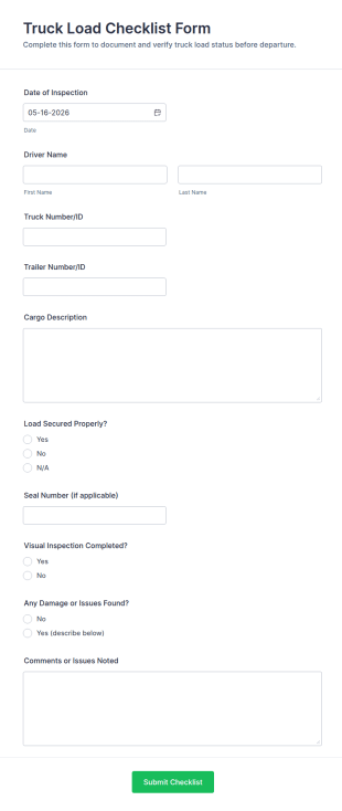 Truck Load Checklist Form Template