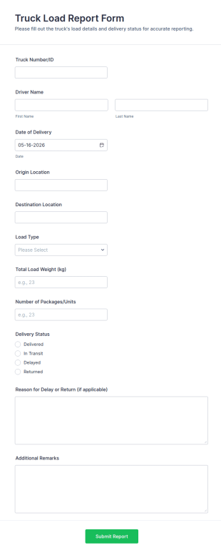 Truck Load Report Form Template