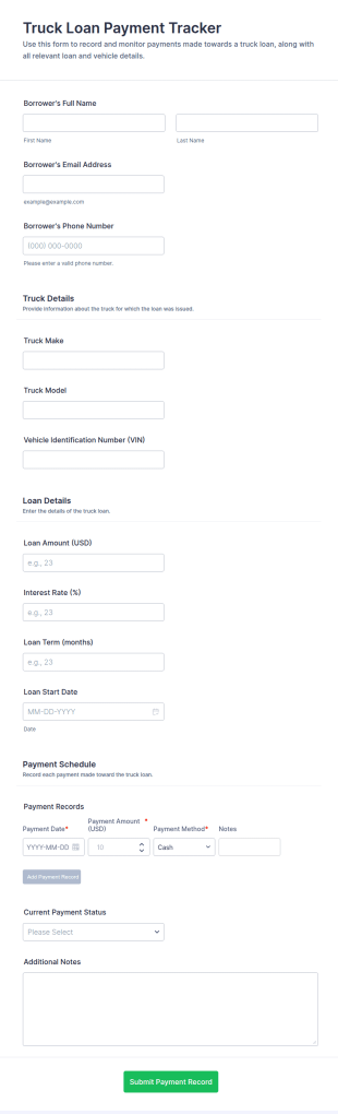 Truck Loan Payment Tracker Form Template