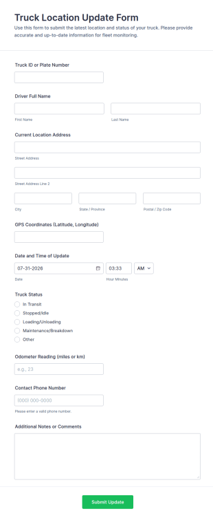 Truck Location Update Form Template