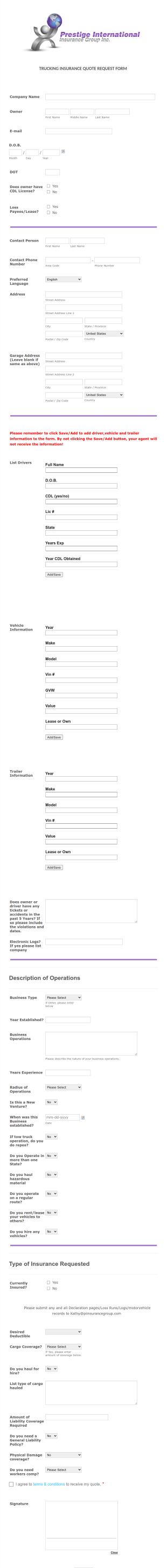 Truck Quote Form Long Form Template