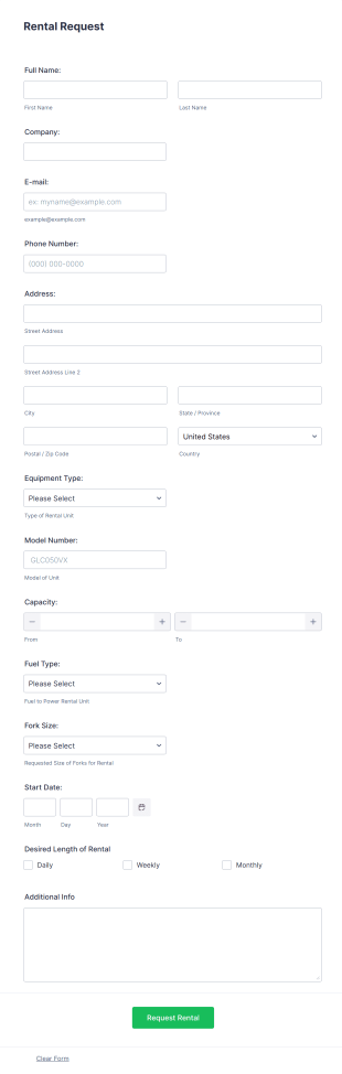 Truck Rental Request Form Template
