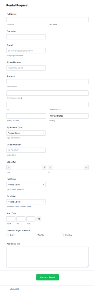 Truck Rental Request Form Template