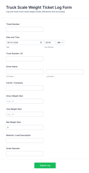 Truck Scale Weight Ticket Log Form Template