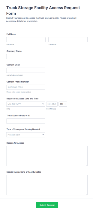 Truck Storage Facility Access Request Form Template