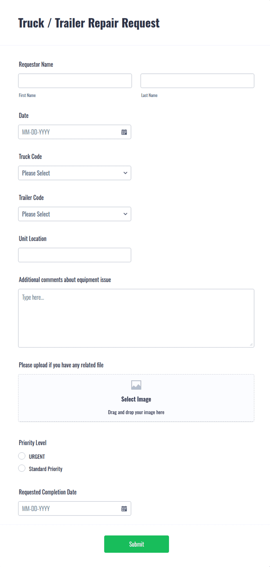 Truck Trailer Repair Request Form Template | Jotform