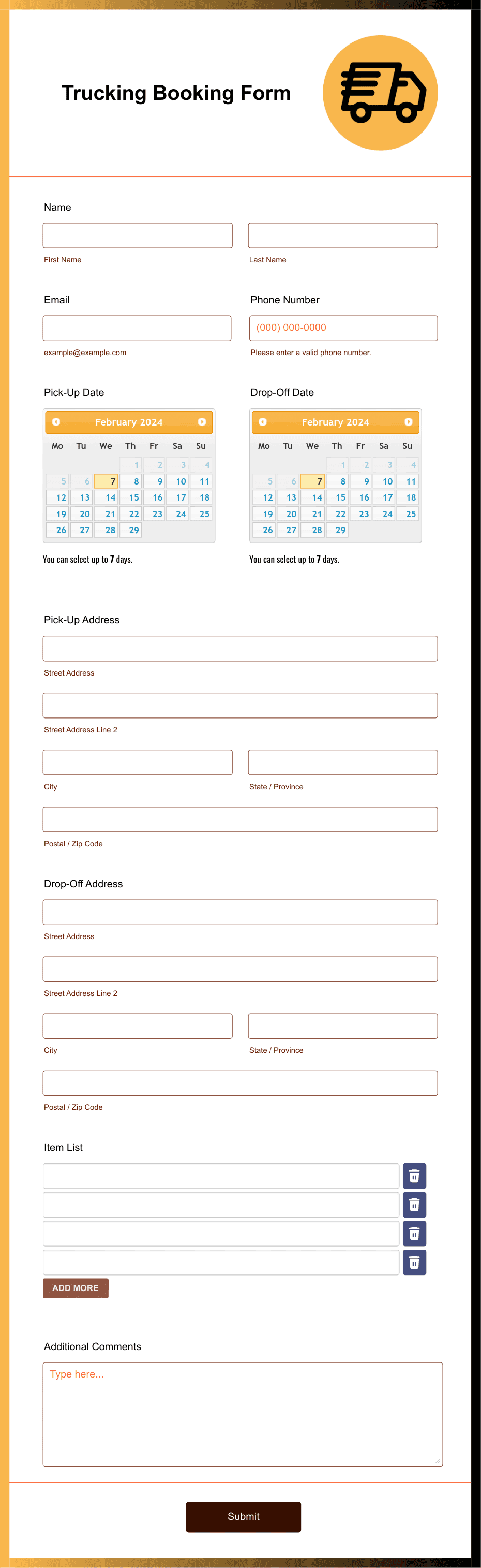 Trucking Booking Form Template | Jotform