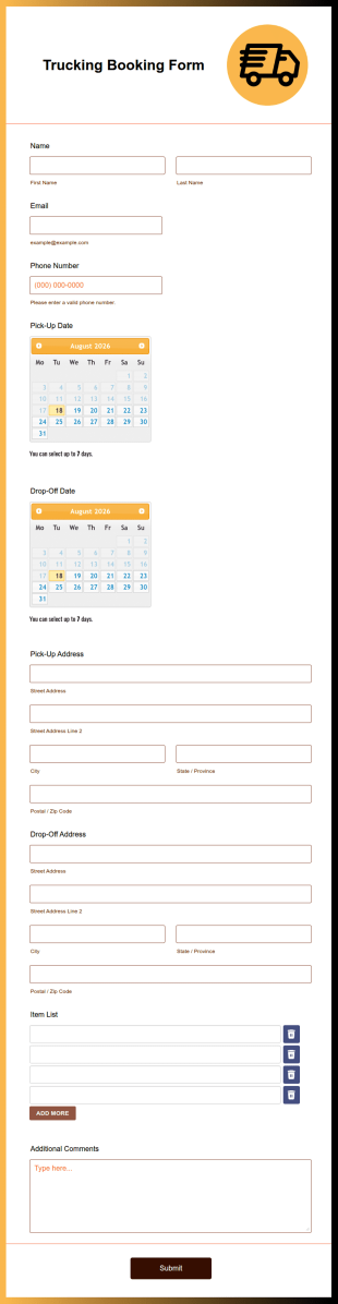 Trucking Booking Form Template