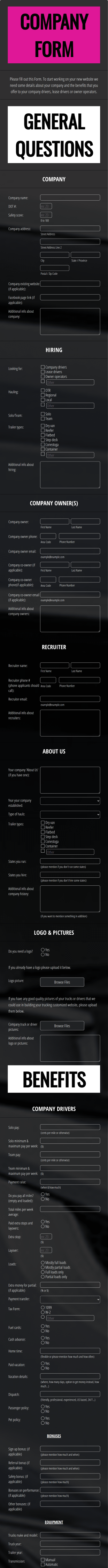 TRUCKING COMPANY FORM (Truck Co Web) Form Template