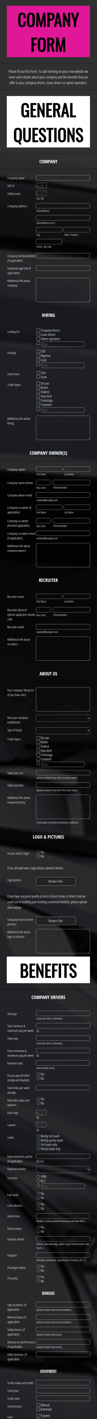 TRUCKING COMPANY FORM (Truck Co Web)