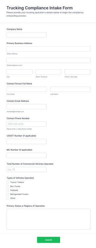 Trucking Compliance Intake Form Template