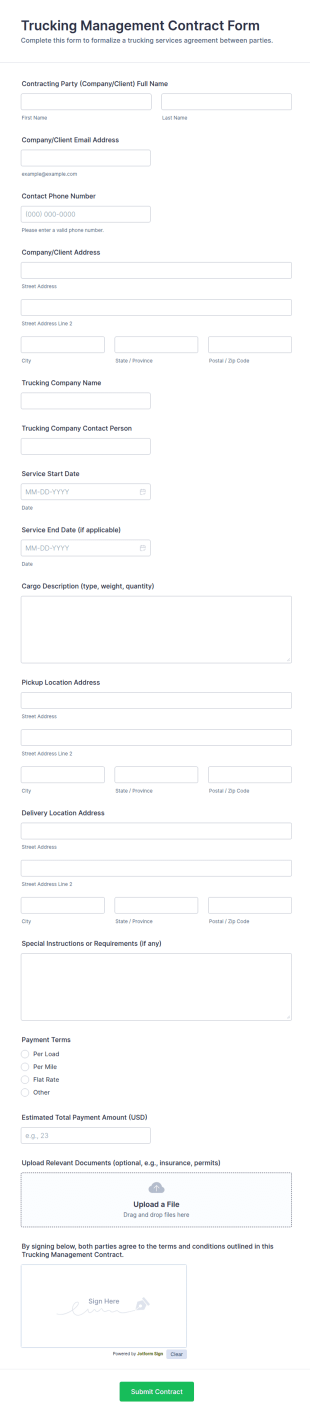 Trucking Management Contract Form Template
