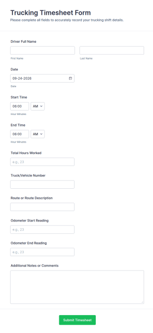 Trucking Timesheet Form Template