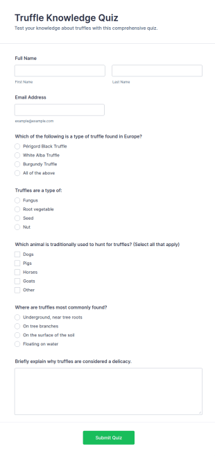 Truffle Knowledge Quiz Form Template
