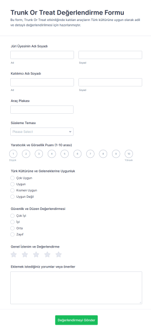 Trunk Or Treat Değerlendirme Form Şablonu