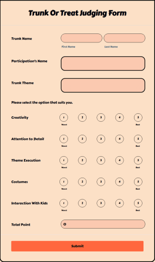 Trunk Or Treat Judging Form Template