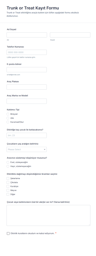 Trunk Or Treat Kayıt Form Template