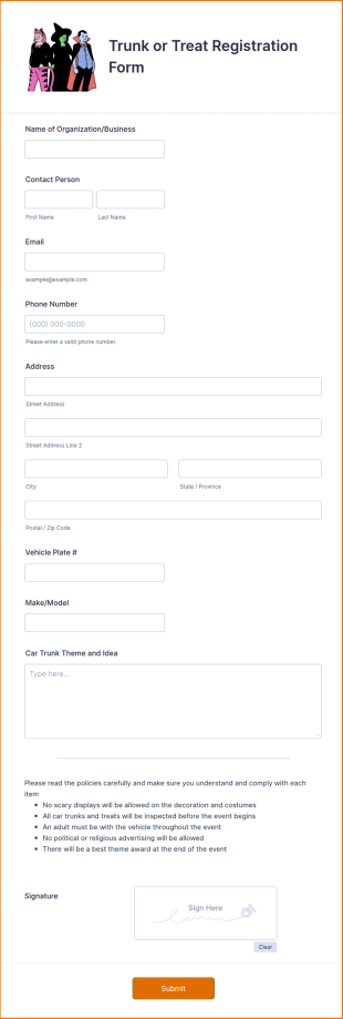 Trunk Or Treat Registration Form Template