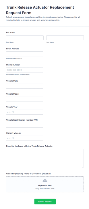 Trunk Release Actuator Replacement Request Form Template