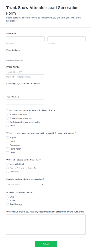 Trunk Show Attendee Lead Generation Form Template