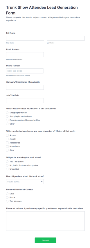 Trunk Show Attendee Lead Generation Form Template