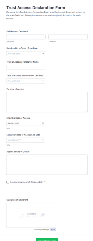 Trust Access Declaration Form Template