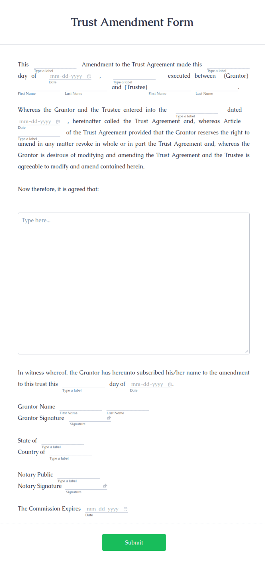 Trust Amendment Form Template Jotform