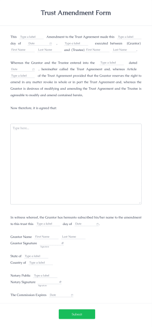 Trust Amendment Form Template