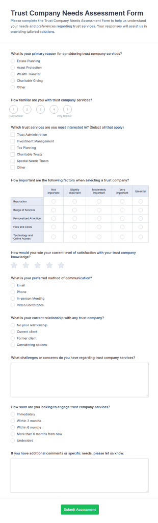 Trust Company Needs Assessment Form Template