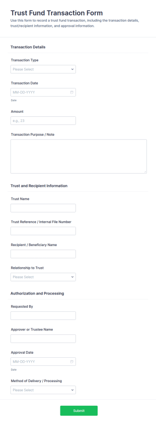 Trust Fund Transaction Form Template