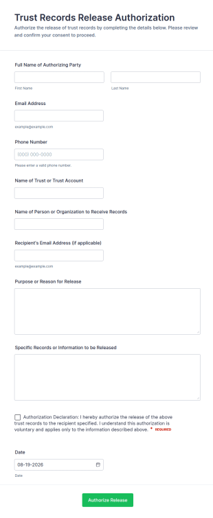 Trust Records Release Authorization Form Template