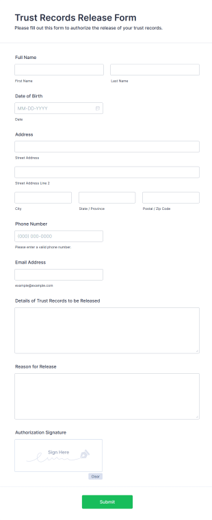 Trust Records Release Form Form Template