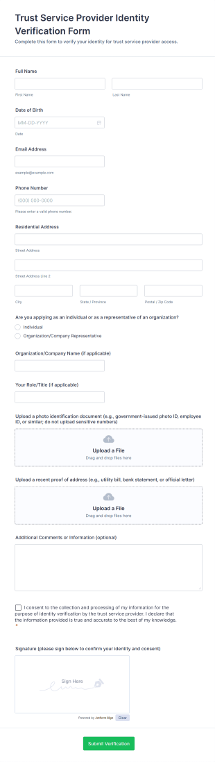 Trust Service Provider Identity Verification Form Template