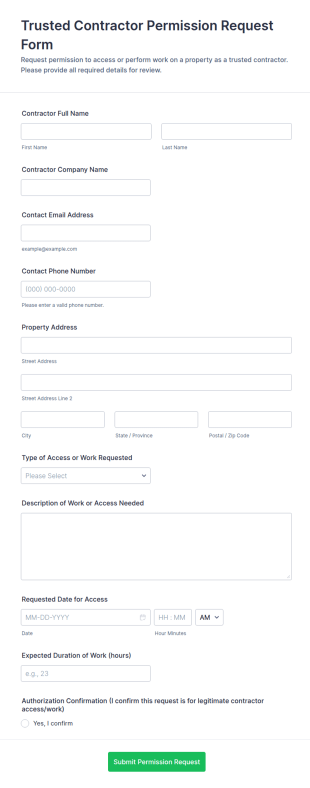 Trusted Contractor Permission Request Form Template