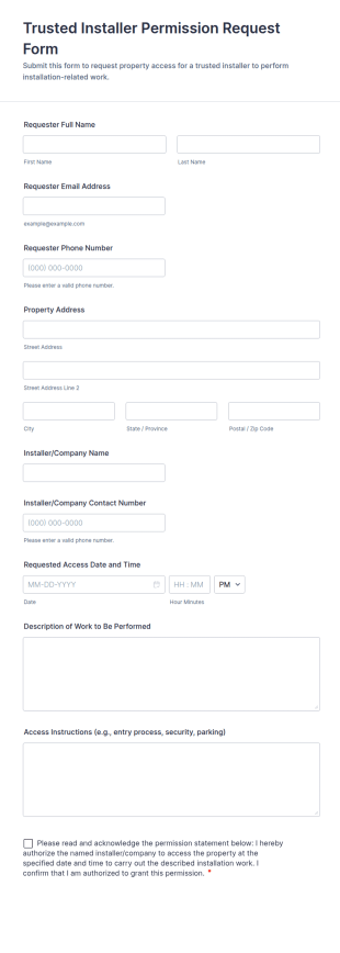 Trusted Installer Permission Request Form Template