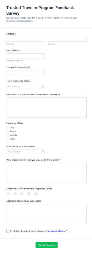 Trusted Traveler Program Feedback Survey Form Template