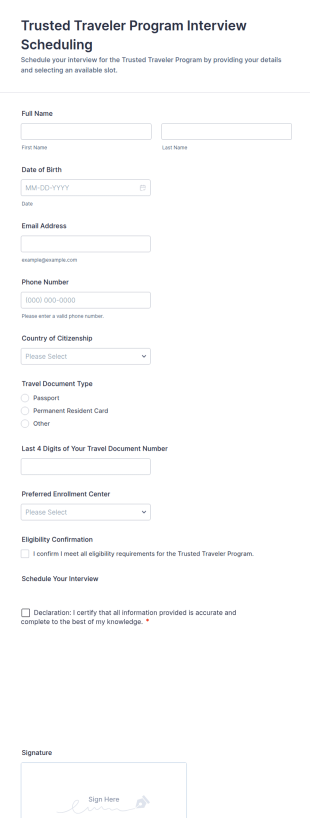 Trusted Traveler Program Interview Scheduling Form Template