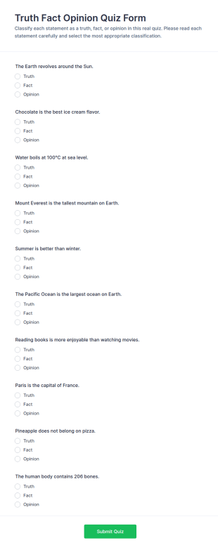 Truth Fact Opinion Quiz Form Template
