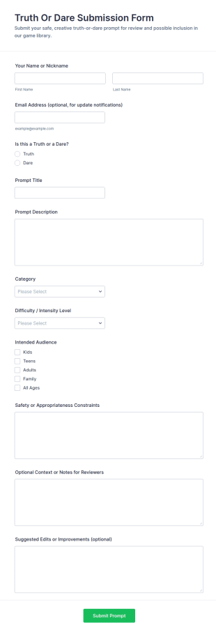 Truth Or Dare Submission Form Template