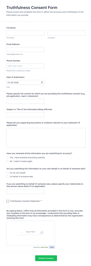 Truthfulness Consent Form Template