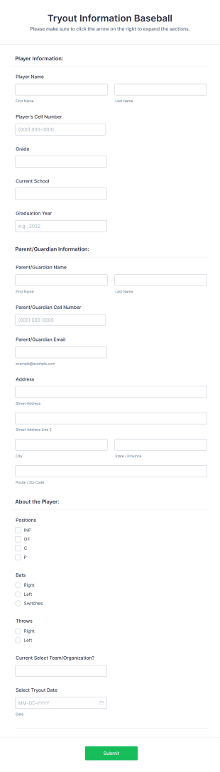 Baseball Tryout Information Form Template