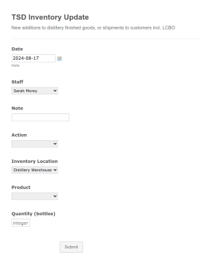 TSD Inventory Update Form Template