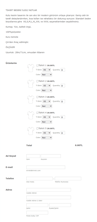Tshirt Sipariş Etme Form Template